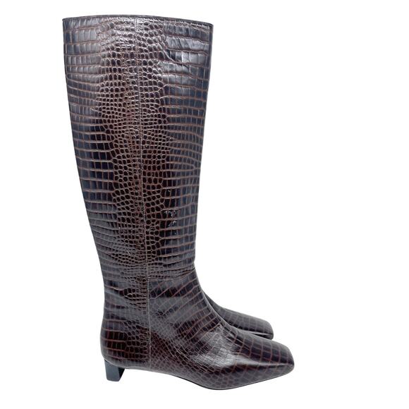 Frances Valentine Mackie Knee High Boot Brown Croc Embossed Leather Size 8.5 B - Picture 3 of 14